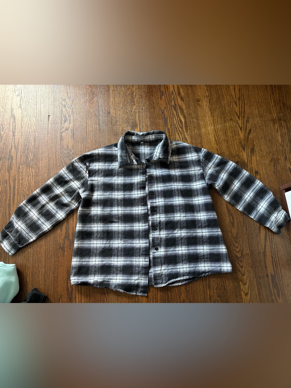 Men's Black & White Plaid Button-Up Shirt